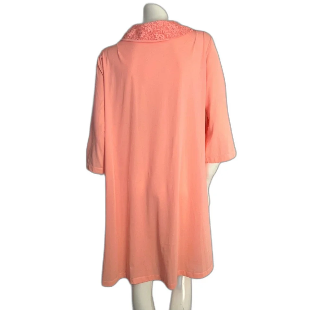 Vintage 1960s Shadowline Peach Pink Button Up Nightgown Peter Pan Collar Size M - Picture 4 of 8